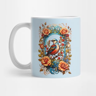 Bird on a branch with roses retro vintage floral design Mug